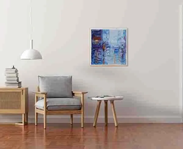 Modern Blue Rain Street | Contemporary Cityscape Canvas Art