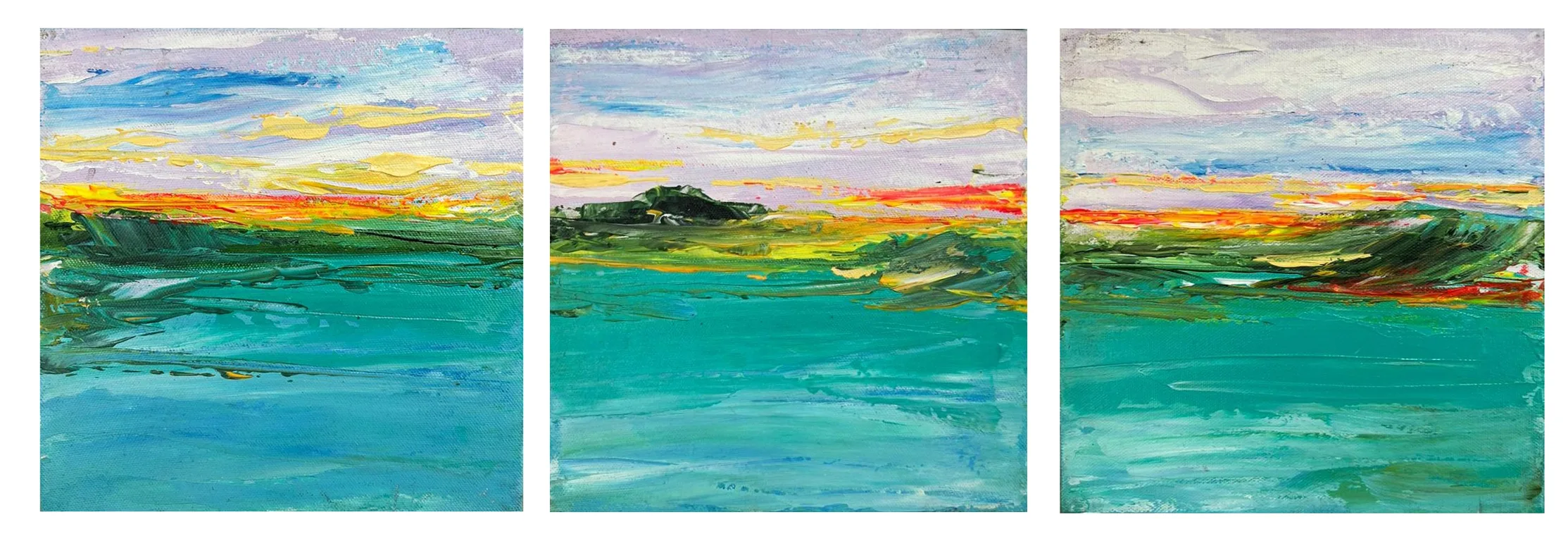 Tranquil Horizon – Set of 3 Abstract Landscape Paintings | Original Acrylic on Canvas