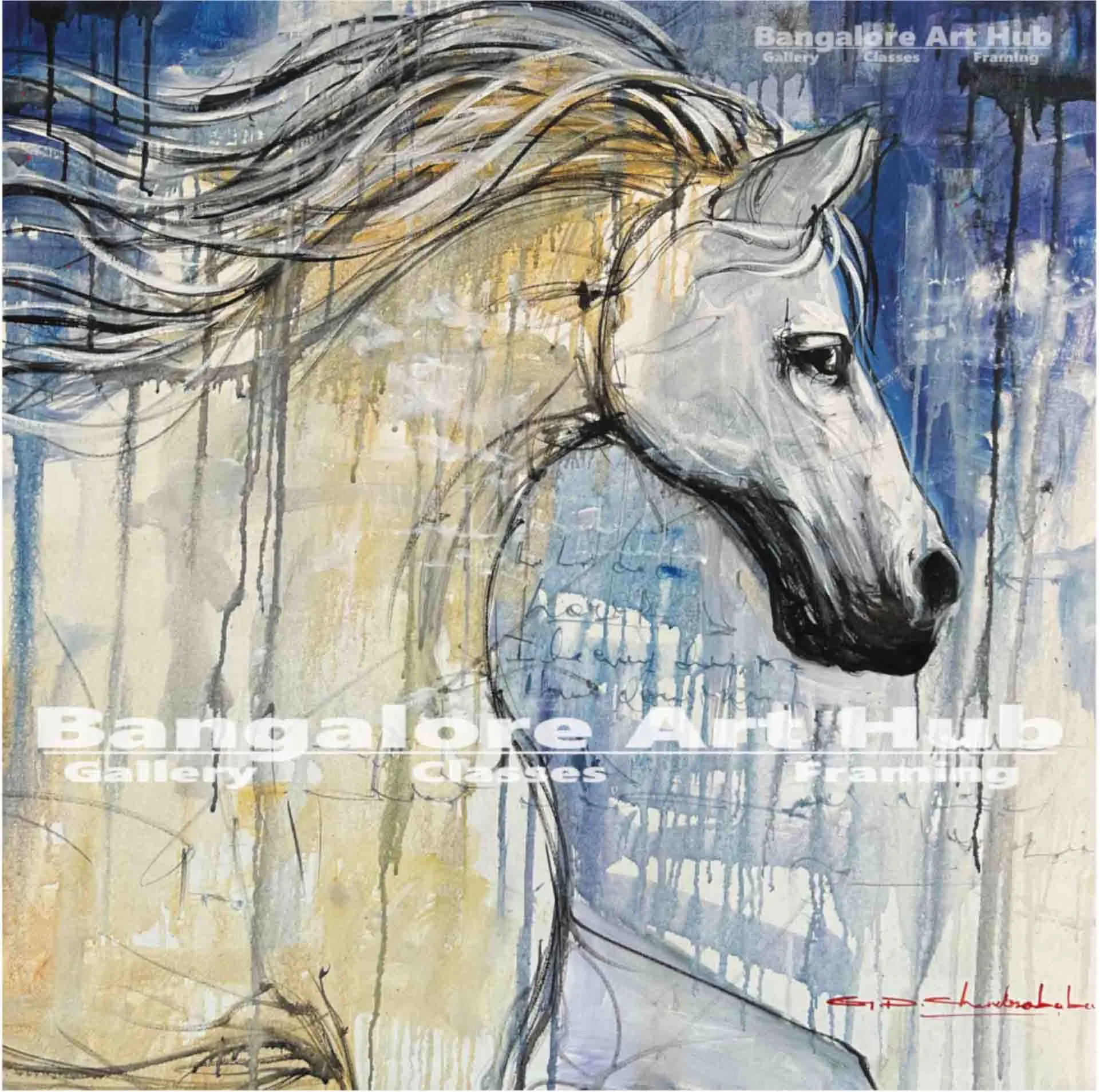 Majestic White Horse | Original Abstract Acrylic Painting on Canvas | Handmade Contemporary Equine Art