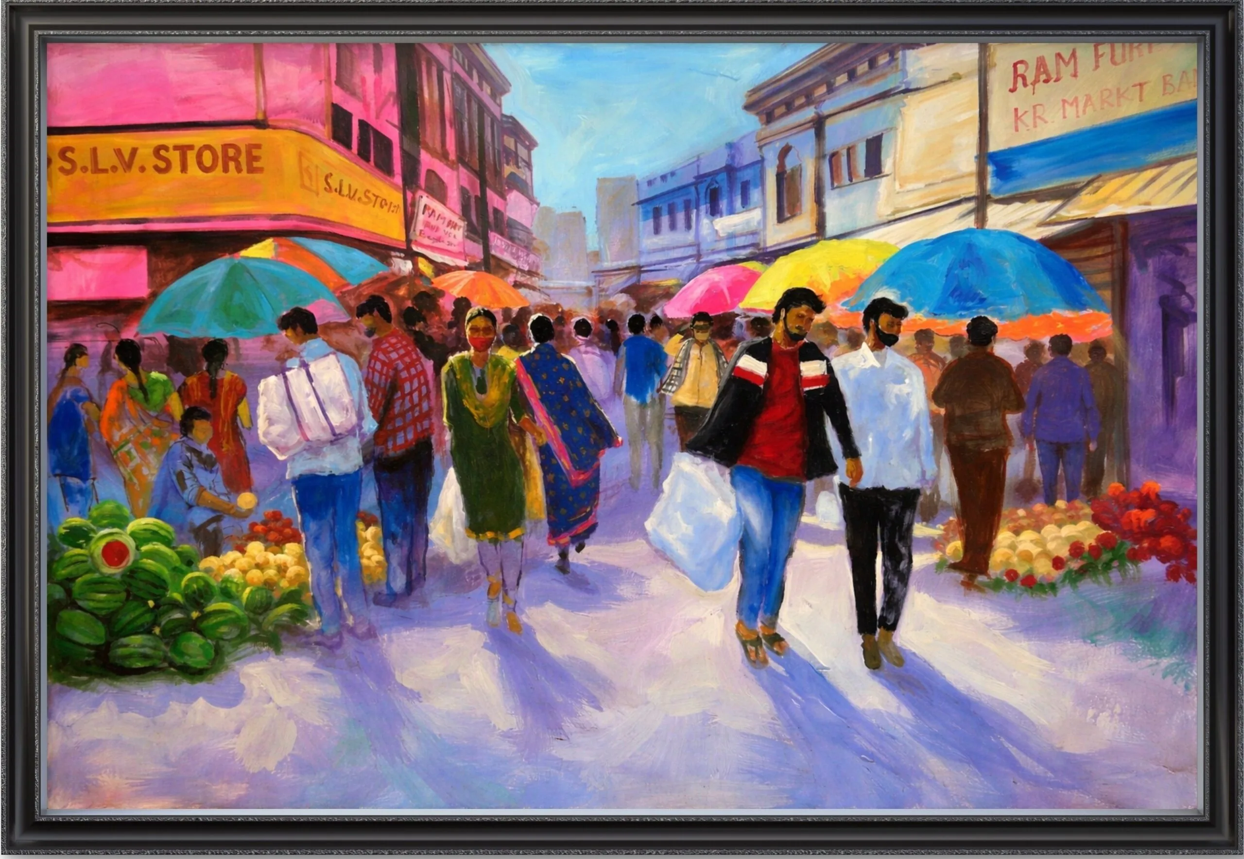 Bangalore KR Market Street | Original Cityscape  | Handmade Urban Market Wall Art