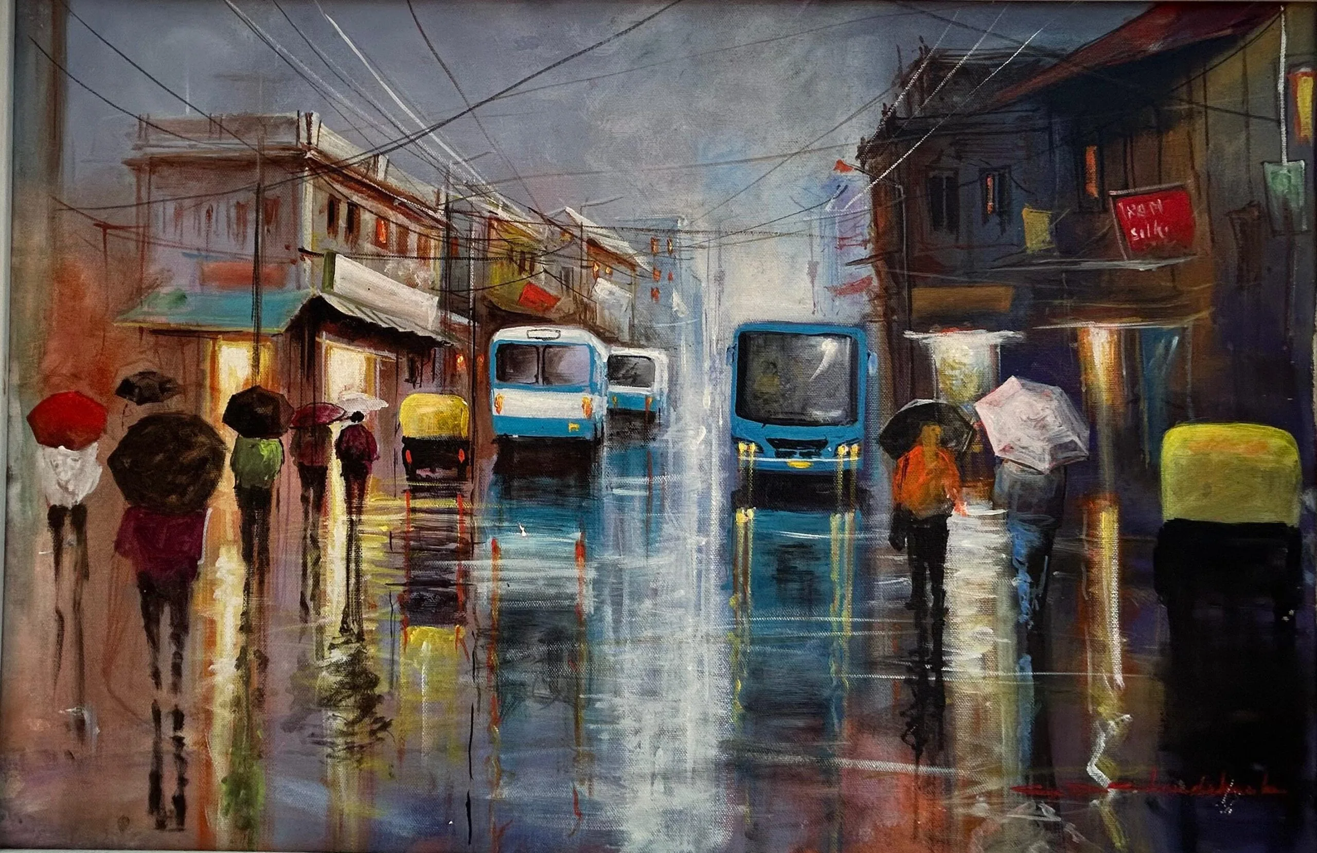 Rainy Bangalore Street Scene | Original Cityscape