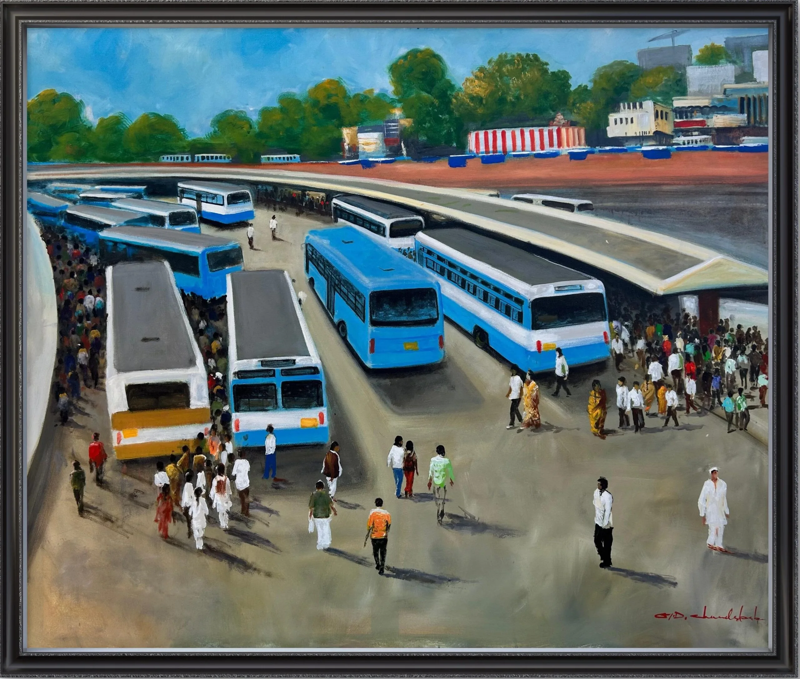 Bangalore Bus Stand Cityscape Painting