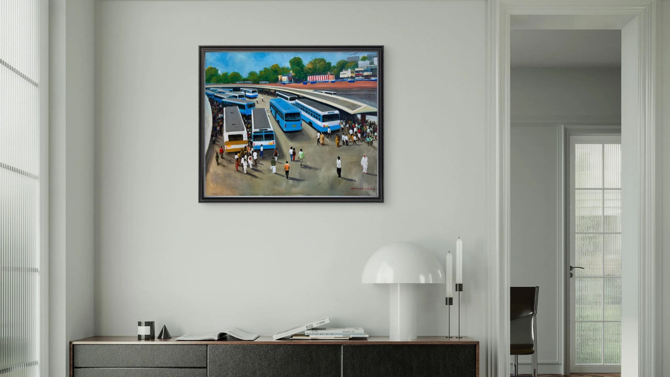 Bangalore Bus Stand Cityscape Painting
