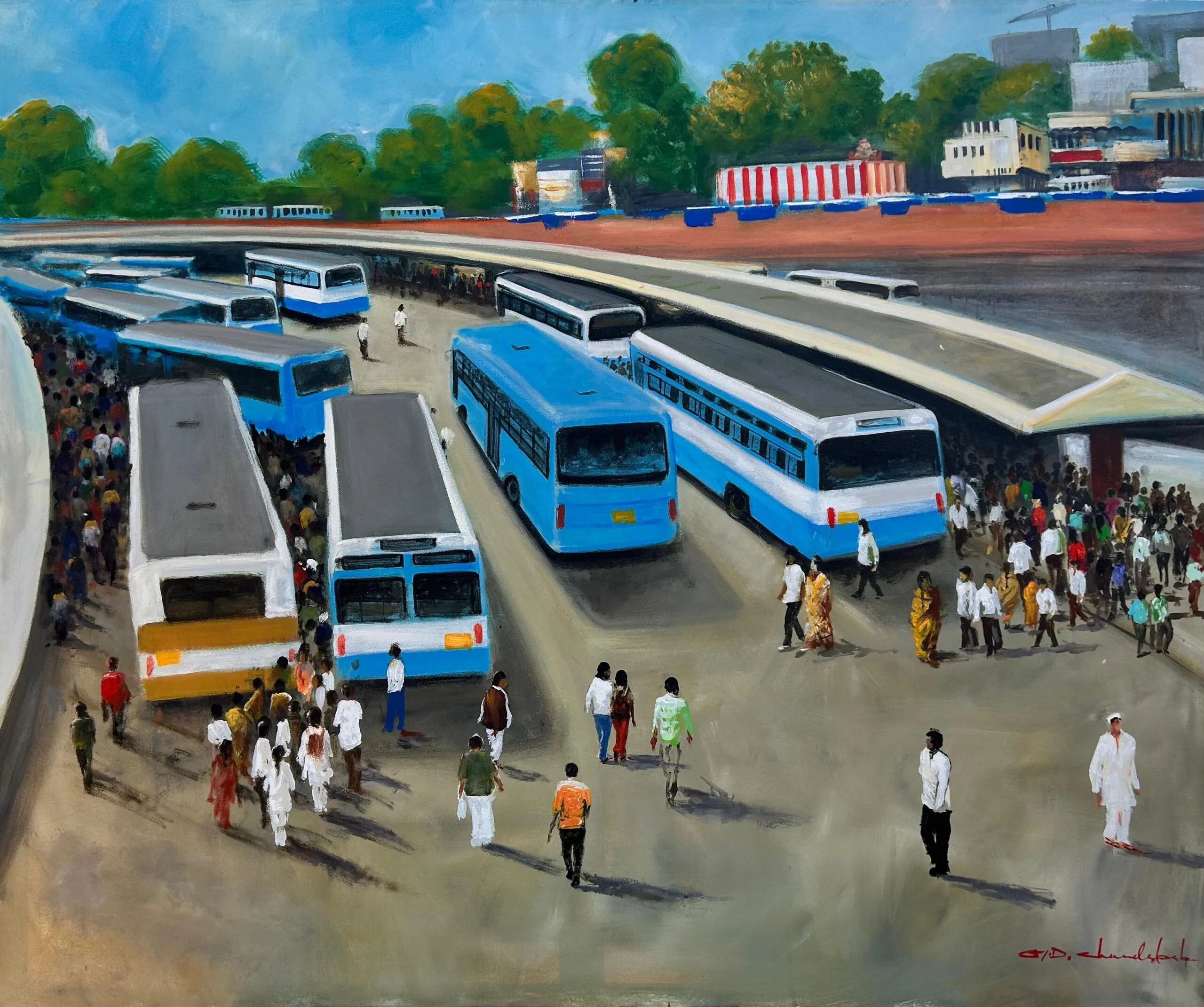 Bangalore Bus Stand Cityscape Painting