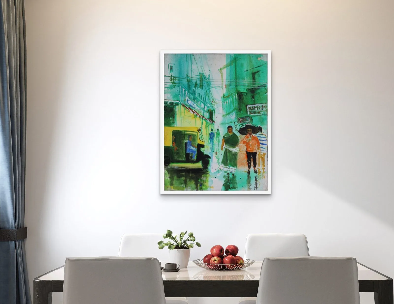 Rainy Indian Street with Auto Rickshaw – Original Cityscape Painting