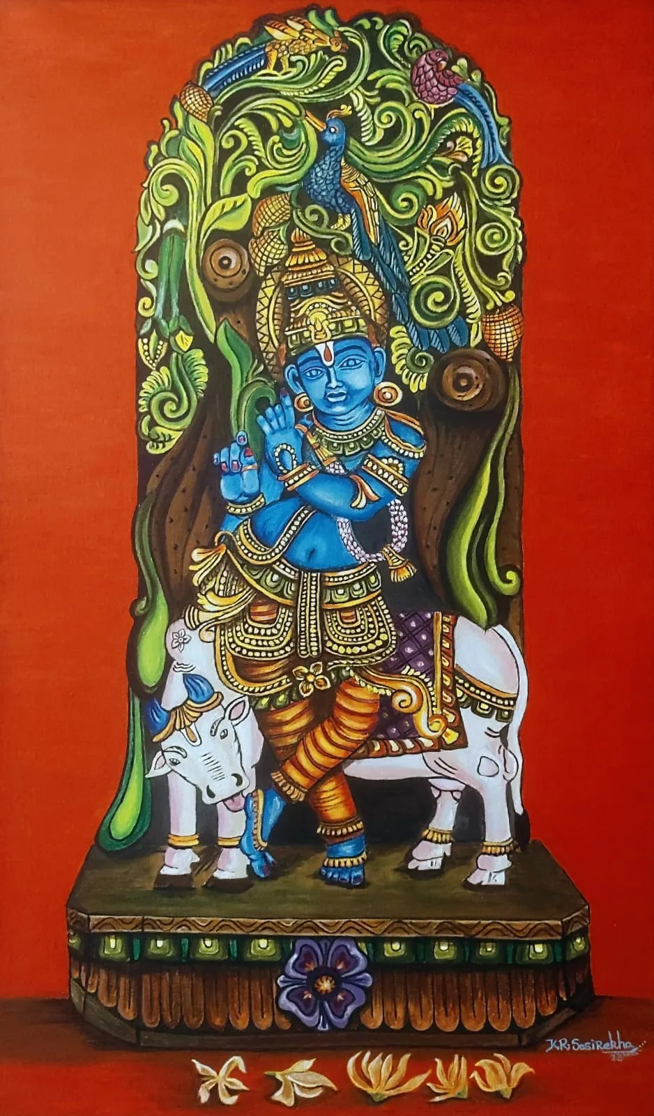 Nature with Lord Krishna – Acrylic on Stretched Canvas | Original Indian Art