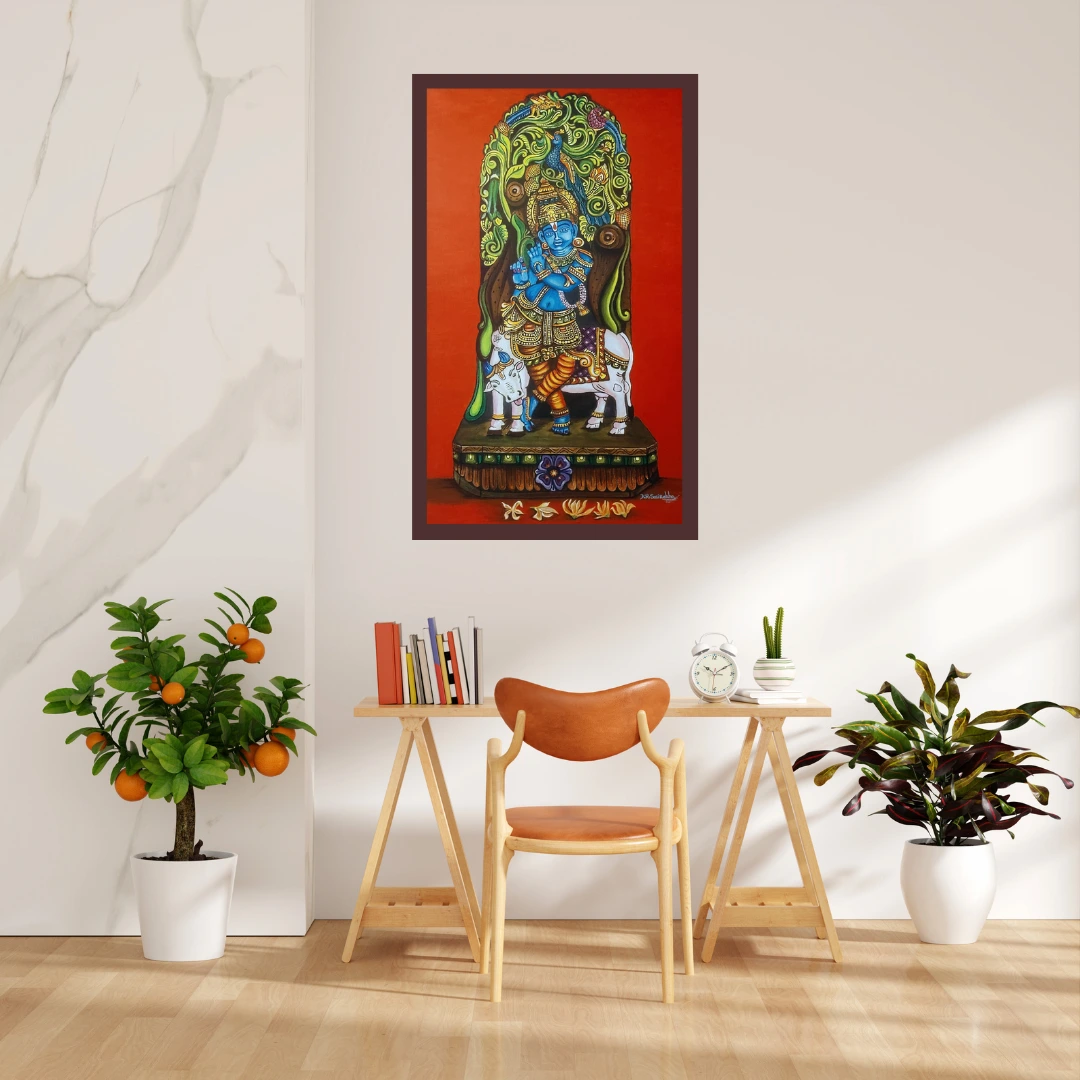 Nature with Lord Krishna – Acrylic on Stretched Canvas | Original Indian Art