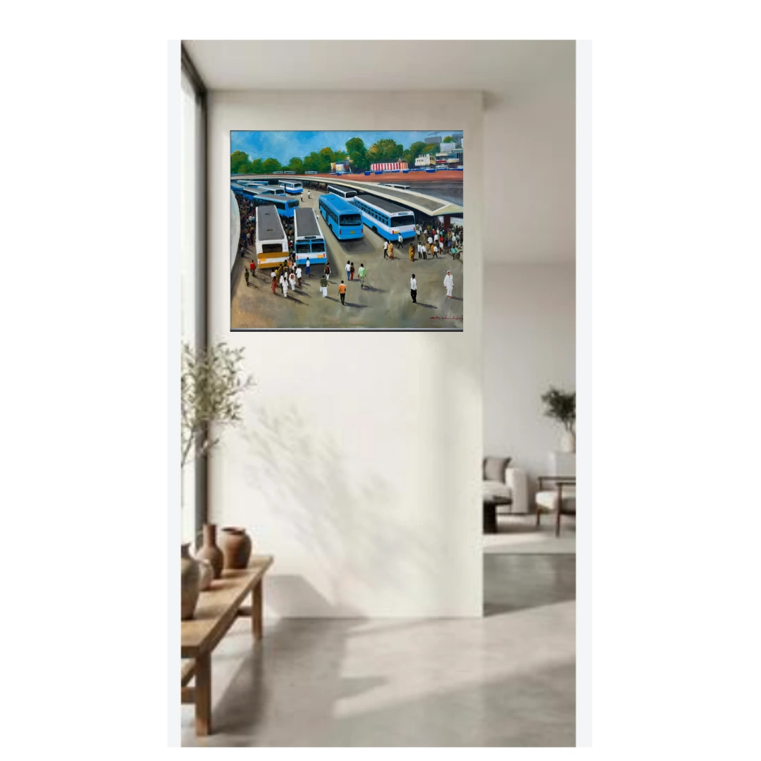Bangalore Bus Stand Cityscape Painting