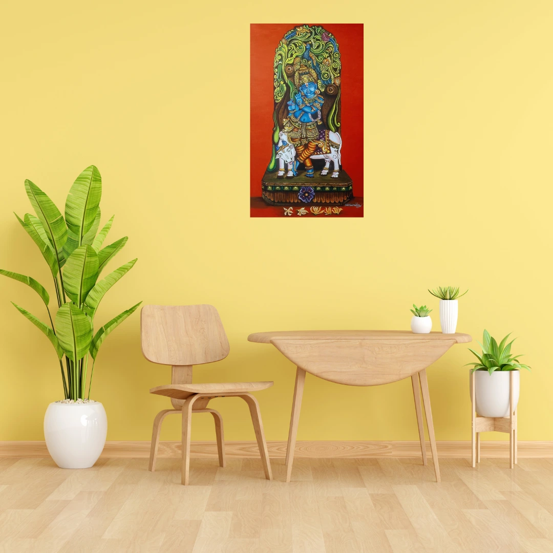 Nature with Lord Krishna – Acrylic on Stretched Canvas | Original Indian Art