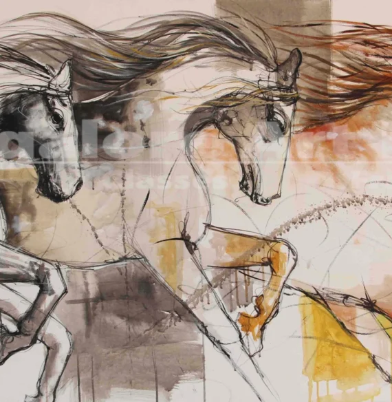 0038 TItle (Hores) AB acrylic on canvas H 35 x W 62 price ( 1,20,555)