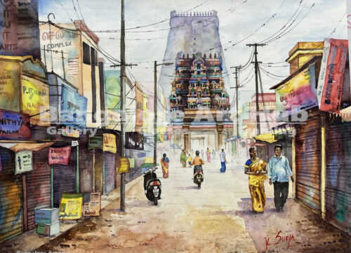 Copy of 0078 Title (sri rangam Temple) watercolor on paper H22 x W28 Artist (sk surya)