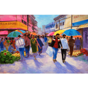 Colorful Market with Umbrellas